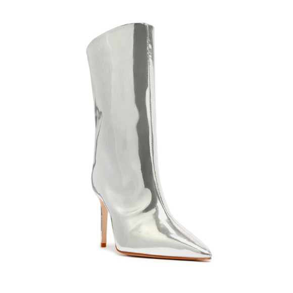 SCHUTZ Silver Mary Specchio Leather Bootie - Picture 3 of 11